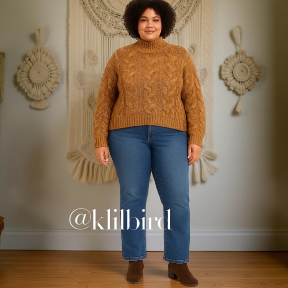 A.N.A Nutmeg Brown Cable Knit Mock Neck Sweater L Chunky Cozy Fall Winter Layer - Picture 3 of 12